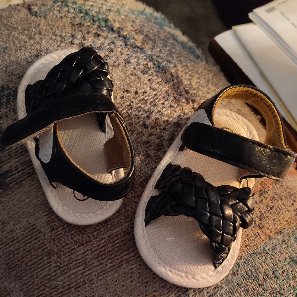 Kids Black Braided Strap Sandals Baby Girl Size 1